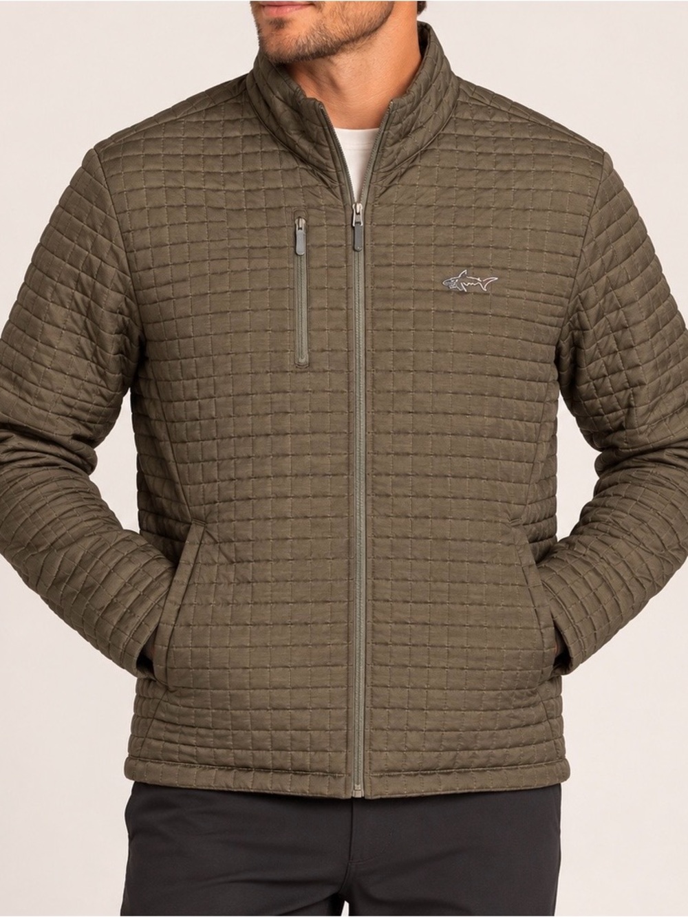 Greg Norman Quilted Golf Jacket Men’s Olive Brown Full Zip Performance large